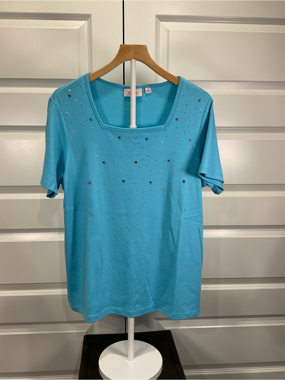 Women's Light Blue Short-Sleeve Embellished Tee